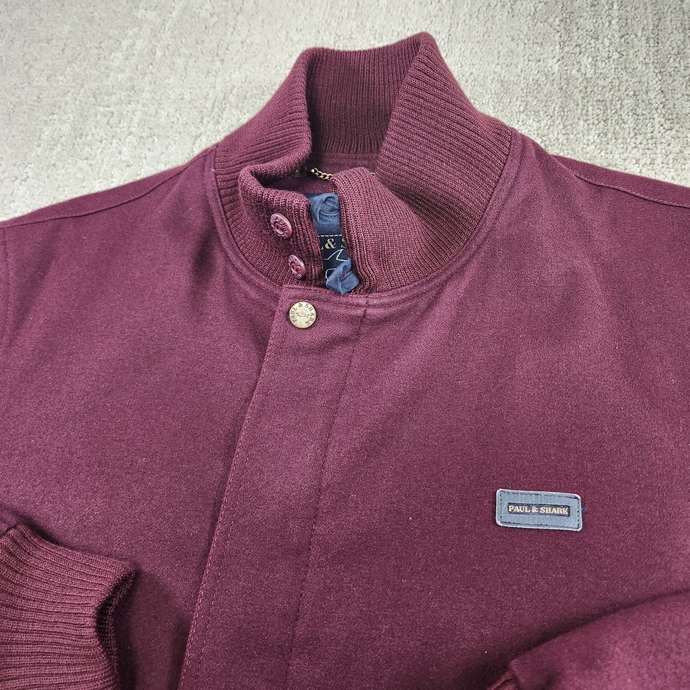 Paul & Shark Yachting Wool Bomber Jacket Men M Italy Maroon Double Loop Collar‎